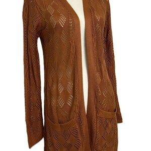 NWT Market & Spruce Open Front Long Cardigan Sleeves Pockets Pumpkin Small